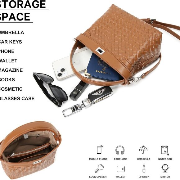 Stylish Vegan Leather Crossbody Purse with Adjustable Strap - 8.66" x 6.3" - Picture 6 of 7